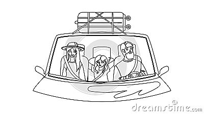 Family In Car Enjoy On Vacation Road Trip Vector Vector Illustration