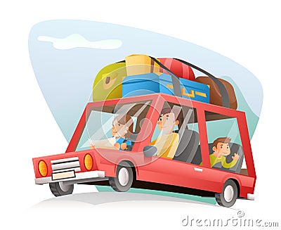 Family car travel cartoon design vector illustration Vector Illustration