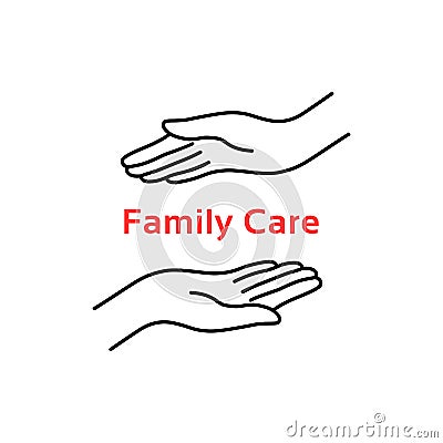 Family care logo with thin line hand Vector Illustration