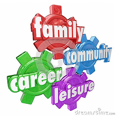 Family Career Community Leisure Words Spending Balancing Time Ge Stock Photo