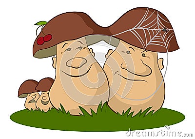 Family of Cartoon Mushrooms Vector Illustration