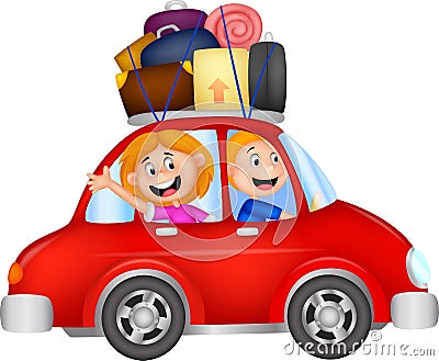 Family cartoon traveling with car Vector Illustration