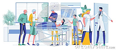 Family Celebrating Baby Birth in Hospital Ward Vector Illustration