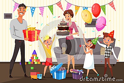 Family celebrating birthday at home illustration Vector Illustration