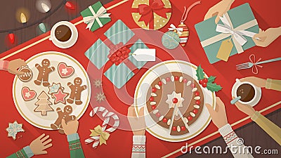 Family celebrating Christmas at home Vector Illustration