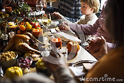 Family Celebrating Thanksgiving Party Concept Stock Photo