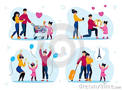 Family Celebrations and Recreation Flat Vector Set Vector Illustration