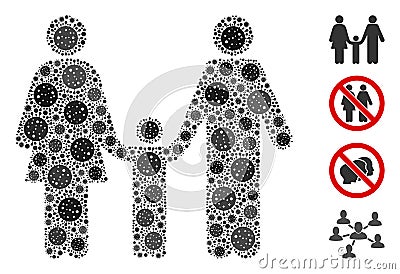 Family Child Mosaic of Covid Virus Items Stock Photo