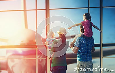 Family with children at the airport Stock Photo