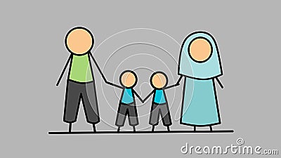 Family with 2 children twin boy logo Stock Photo