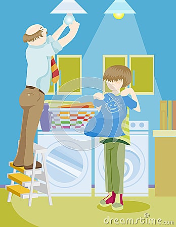 Family Chores Vector Illustration