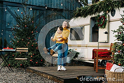 Family christmas holidays. New Year Greeting Card Template. Stock Photo