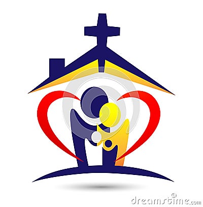Family church logo,home love, happy, care of church logo on white background Stock Photo