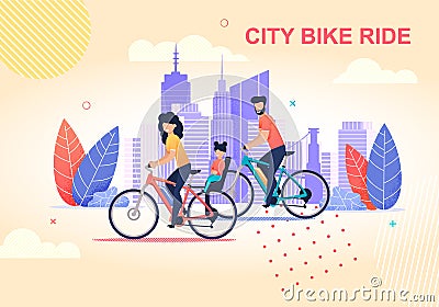 Family City Bike Ride Flat Cartoon Illustration Vector Illustration