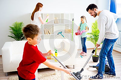 Family cleaning house Stock Photo