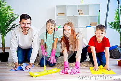 Family cleaning house Stock Photo