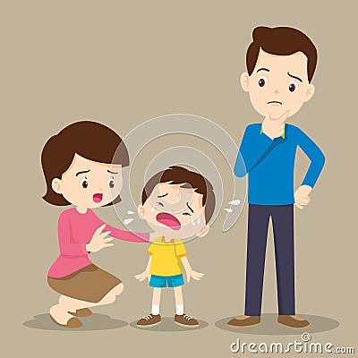 Family Comforting crying boy.mother Comforting crying boy. Vector Illustration