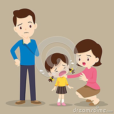 Sad children wants to embrace.family Comforting crying boy Vector Illustration