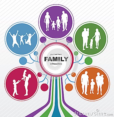 Family concept background. Abstract tree with family silhouettes. Stock Photo