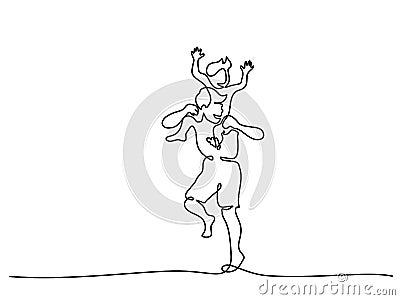 Family concept Boy sitting on father shoulders Vector Illustration