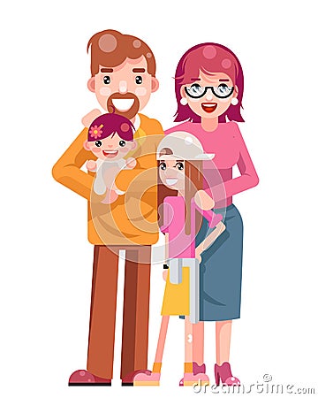 Family Concept Cute Happy Young Mother Father Daughter Flat Design Isolated Template Icon Vector Illustration Vector Illustration