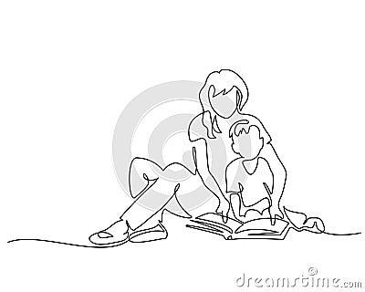 Family concept Mother and son reading book Vector Illustration