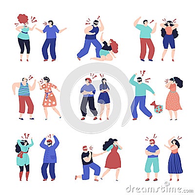 Family conflict. Disrespect people, quarrel brawl in couple. Angry woman man, domestic violence abuse or criticism in Vector Illustration