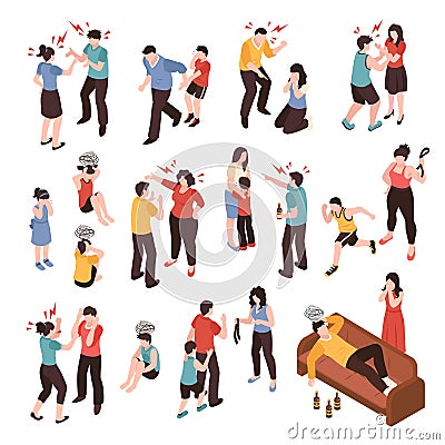 Family Conflicts Set Vector Illustration