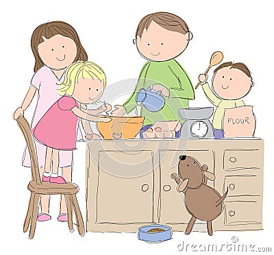 Family cooking Vector Illustration