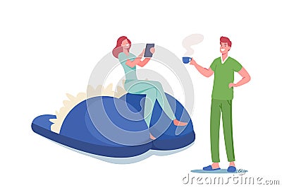 Family Couple at Morning Time in Comfy Clothing. Male and Female Characters Wearing Home Clothes, Pajamas or Nightwear Vector Illustration