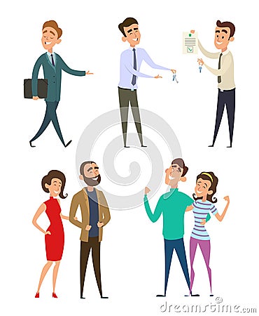 Family couples buying real estate Vector Illustration