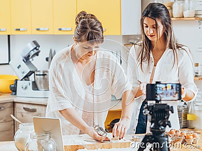 Family culinary blog master class baking women Stock Photo