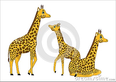 Family of cute cartoon giraffes Stock Photo