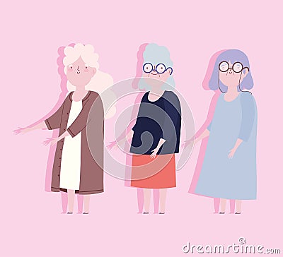Family cute group grandmothers member cartoon character Vector Illustration