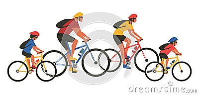 Family Cycling Sport Activity flat color vector Vector Illustration