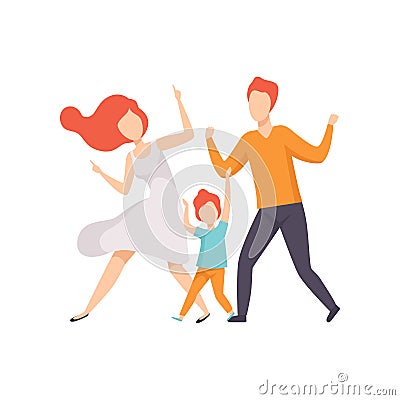 Family dancing, son having fun with his parents vector Illustration on a white background Vector Illustration