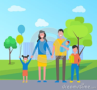 Family Daughter Son in Park Vector Illustration Vector Illustration