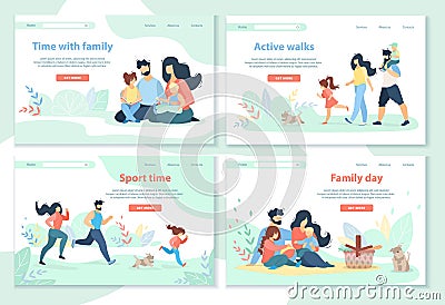Family Day, Leisure, Sport Time, Active Walks Vector Illustration