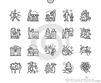 Family decorates the Christmas home Well-crafted Pixel Perfect Vector Thin Line Icons 30 2x Grid for Web Graphics and Vector Illustration
