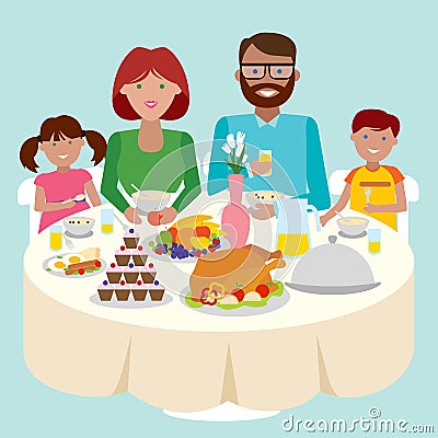 Family dinner table. Vector Illustration