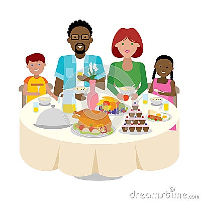 Family dinner table. Vector Illustration