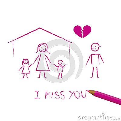 Family divorce concept child drawing Vector Illustration