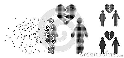 Family Divorce Disintegrating Pixel Halftone Icon Vector Illustration