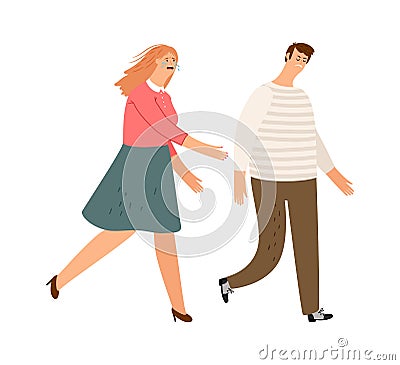 Family divorce, man leaves wife Vector Illustration