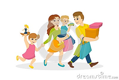 Family do shopping. Vector Illustration