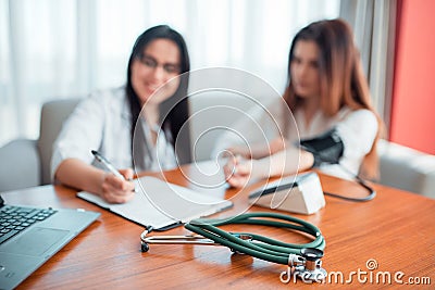 Family doctor examination, mother on reception Stock Photo