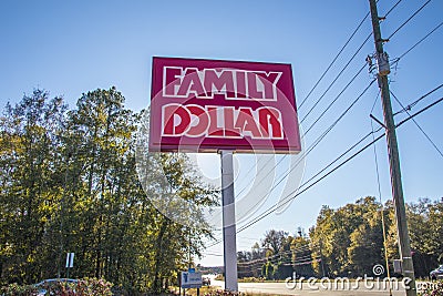 Family Dollar Retail Store street sign and traffic Editorial Stock Photo