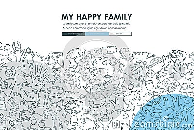 Family Doodle Website Template Design Vector Illustration