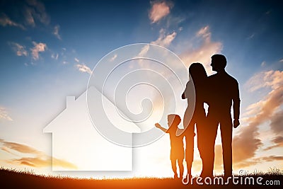 Family dream about a new house, home. Child, parents. Stock Photo