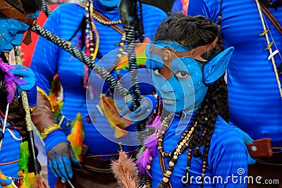 Family dressed as avatars are seen during the carnival parade Editorial Stock Photo